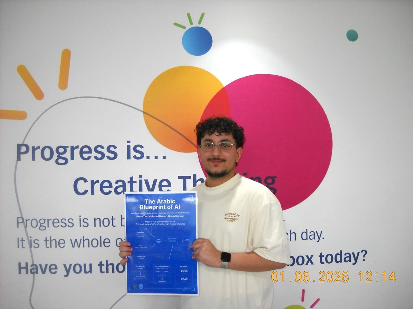 Obada holding the Arabic Blueprint of AI award